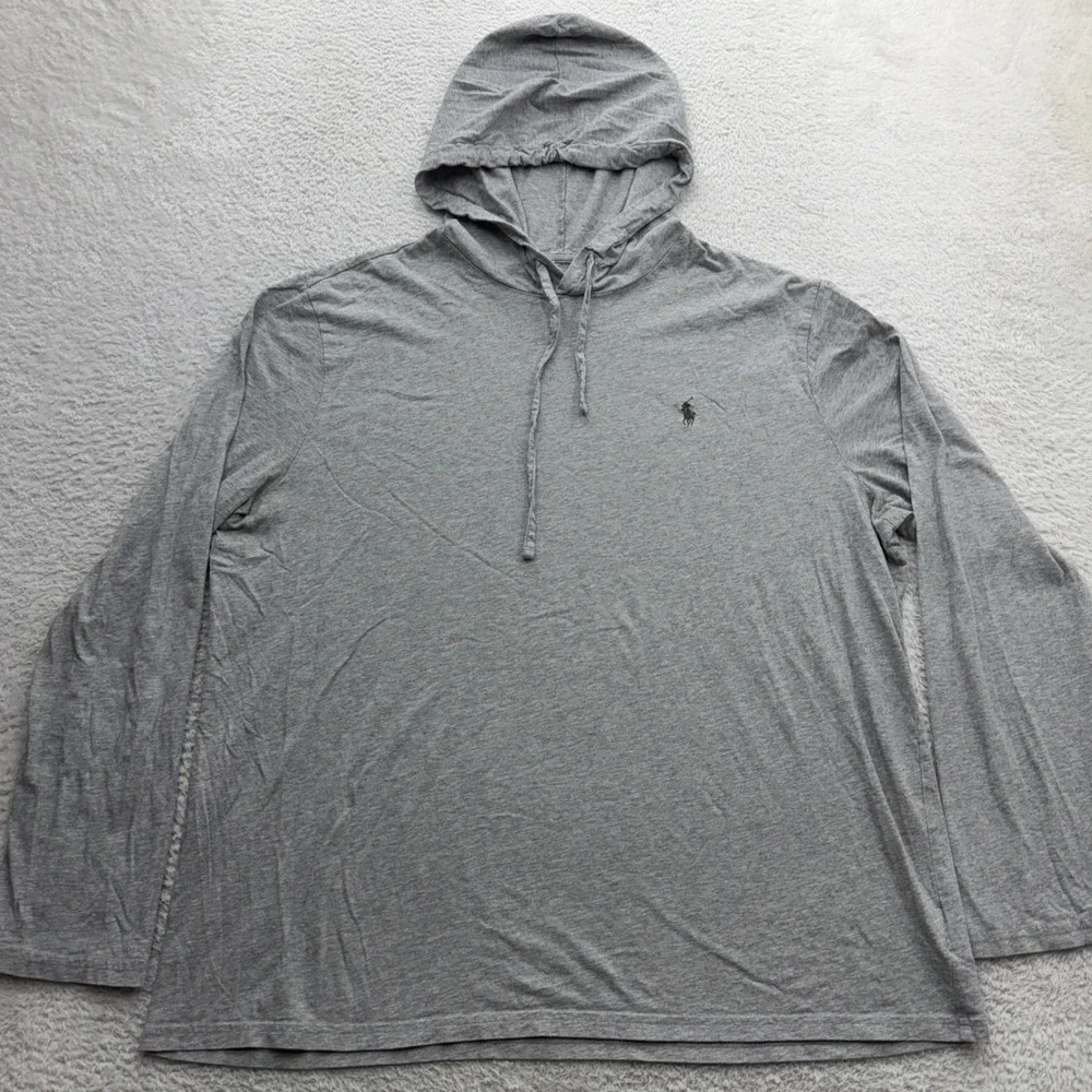 Polo Ralph Lauren Mens XL Heather Gray Long Sleeve Hooded T-Shirt Pony Logo